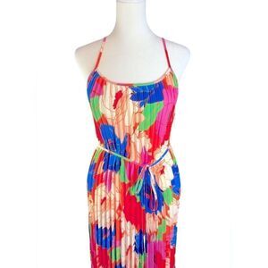 Sam Edelman Retro Floral Plisse Midi Dress NWT
